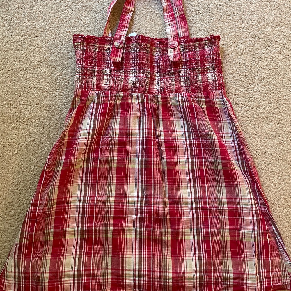 New Guess red plaid tunic top size med.